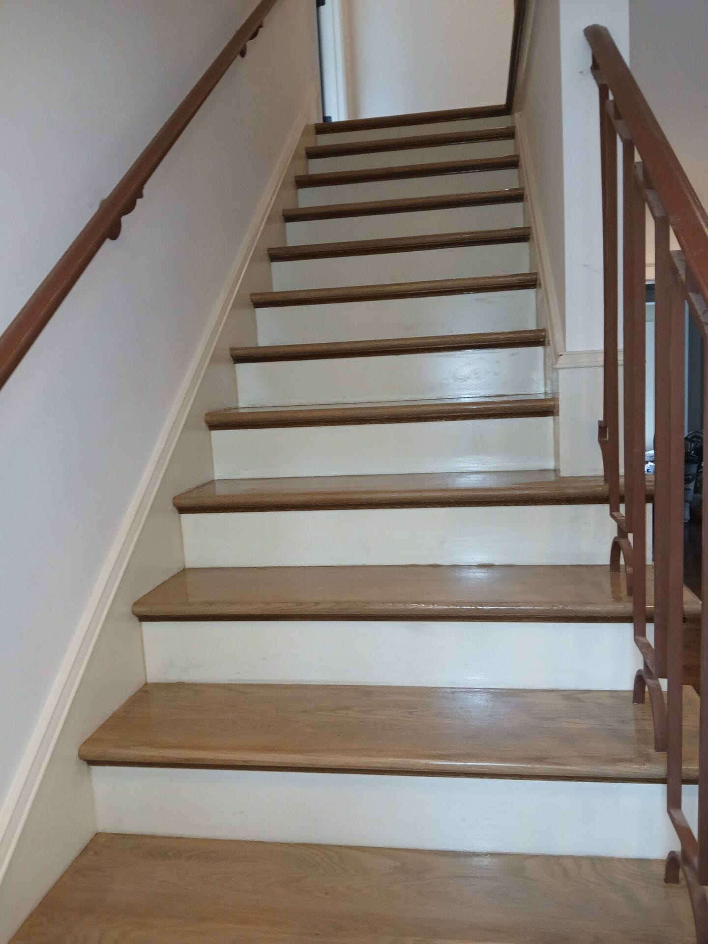 Sanded and finished hardwood stairs